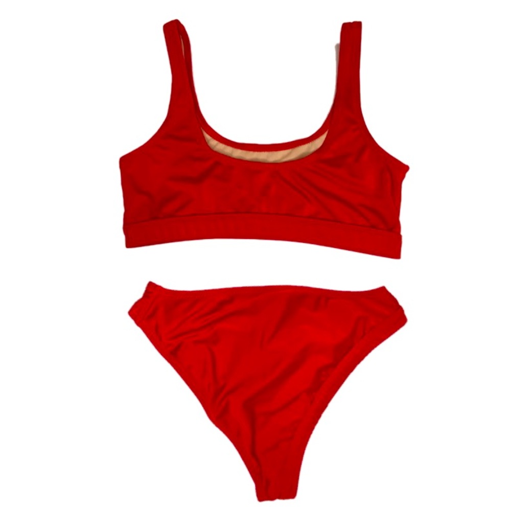 DIXPERFECT Laguna Low Scoop Crop Top High Cut Cheeky Bottom Bikini Set Red Sz L - Picture 5 of 6